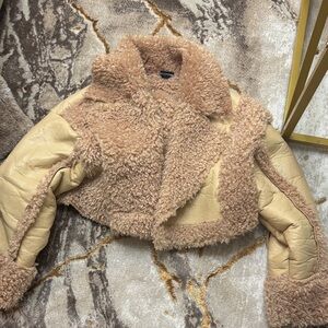 PrettyLittleThing Tan and Cream Shearling Jacket